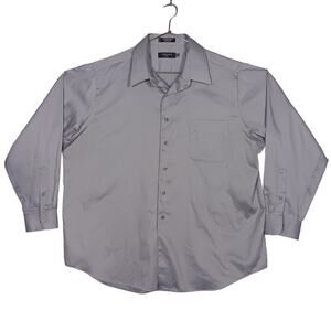 George Sateen Button Down Dress Shirt Size XXL (18-18 1/2) Gray Long Sleeve